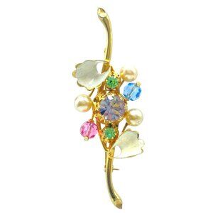 Vintage Austrian Brooch UV Reactive MARKED Austria Uranium Vaseline Glass Enamel